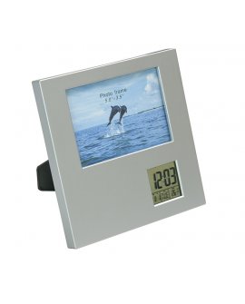 Photo frame with clock, thermometer, calendar and alarm clock Photo frame with clock, thermometer, calendar and alarm clock