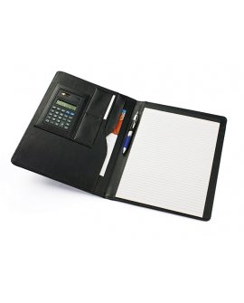 Portfolio with notebook and calculator