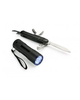 Flashlight and pocket knife in a box