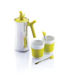 Early Bird coffee press with 2 ceramic cups
